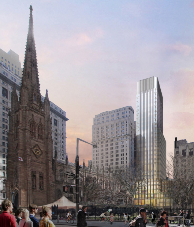 曼哈顿下城三一教堂空地将开发26层综合大厦